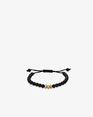 3 Gold Bead Black Agate Bracelet